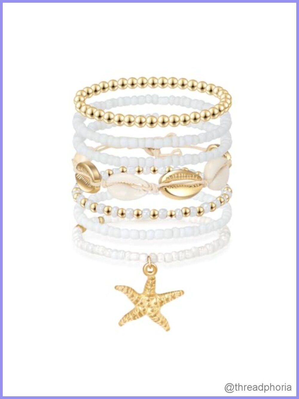 Summer Beach Bracelet Set 5 Pack Clay Bead Shell Starfish Stretch Stackable Boho